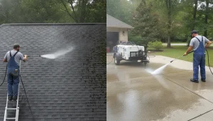 Soft wash vs pressure wash comparison, clean modern header for Denver Pressure Washing blog
